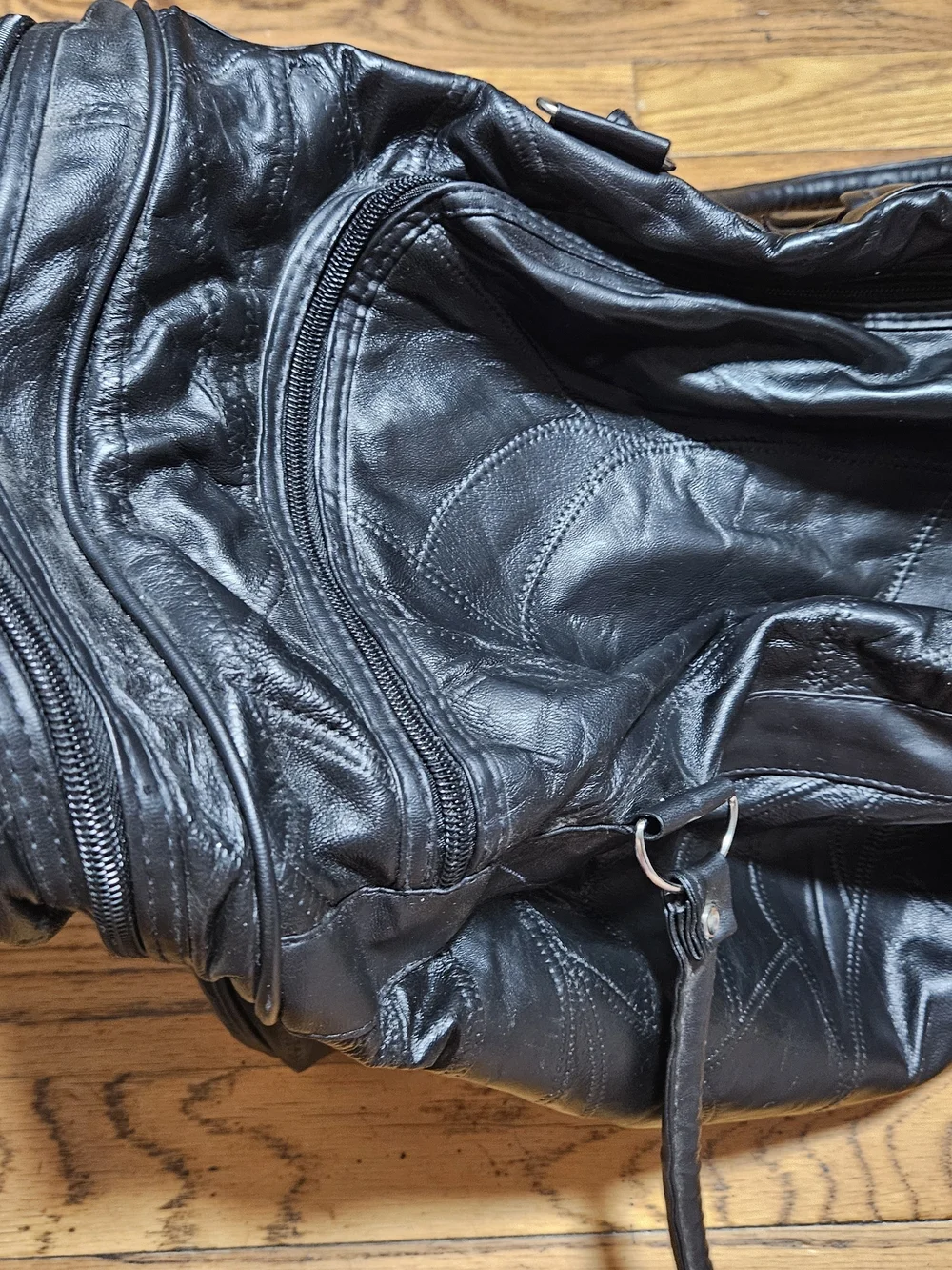 Black Leather Travel Duffel Bag